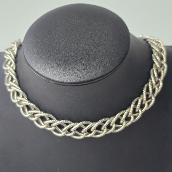 Silver Double Pebble Link Chunky Choker with Lobster Clasp - Picture 2 of 8
